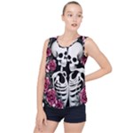 black and white rose sugar skull Bubble Hem Chiffon Tank Top