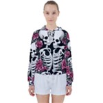 black and white rose sugar skull Women s Tie Up Sweat