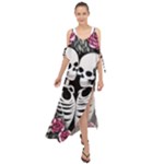 black and white rose sugar skull Maxi Chiffon Cover Up Dress