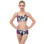 black and white rose sugar skull Layered Top Bikini Set