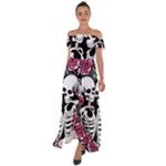 black and white rose sugar skull Off Shoulder Open Front Chiffon Dress