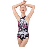 black and white rose sugar skull Cross Front Low Back Swimsuit