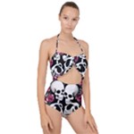 black and white rose sugar skull Scallop Top Cut Out Swimsuit