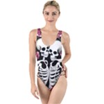 black and white rose sugar skull High Leg Strappy Swimsuit