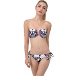 black and white rose sugar skull Twist Bandeau Bikini Set