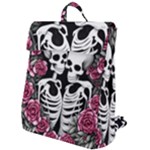 black and white rose sugar skull Flap Top Backpack