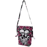 black and white rose sugar skull Folding Shoulder Bag