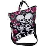 black and white rose sugar skull Fold Over Handle Tote Bag