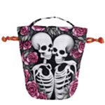 black and white rose sugar skull Drawstring Bucket Bag