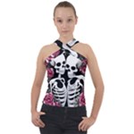 black and white rose sugar skull Cross Neck Velour Top