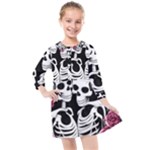 black and white rose sugar skull Kids  Quarter Sleeve Shirt Dress