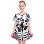 black and white rose sugar skull Kids  Smock Dress