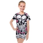 black and white rose sugar skull Kids  Mesh Tee and Shorts Set