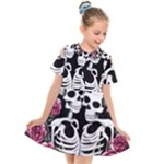 black and white rose sugar skull Kids  Short Sleeve Shirt Dress