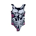 black and white rose sugar skull Kids  Frill Swimsuit