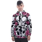 black and white rose sugar skull Men s Front Pocket Pullover Windbreaker