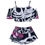 black and white rose sugar skull Kids  Off Shoulder Skirt Bikini