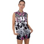 black and white rose sugar skull Sleeveless Chiffon Button Shirt