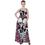 black and white rose sugar skull Empire Waist Velour Maxi Dress