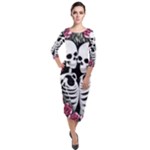 black and white rose sugar skull Quarter Sleeve Midi Velour Bodycon Dress