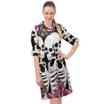 black and white rose sugar skull Long Sleeve Mini Shirt Dress