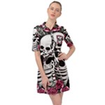 black and white rose sugar skull Belted Shirt Dress