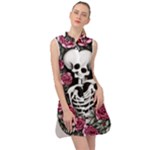 black and white rose sugar skull Sleeveless Shirt Dress