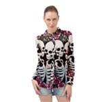 black and white rose sugar skull Long Sleeve Chiffon Shirt