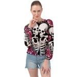 black and white rose sugar skull Banded Bottom Chiffon Top