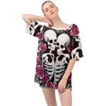 black and white rose sugar skull Oversized Chiffon Top