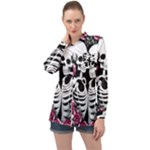 black and white rose sugar skull Long Sleeve Satin Shirt