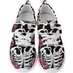 black and white rose sugar skull Men s Velcro Strap Shoes