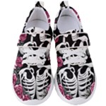 black and white rose sugar skull Women s Velcro Strap Shoes