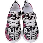 black and white rose sugar skull Women s Velcro Strap Shoes