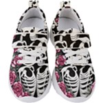 black and white rose sugar skull Kids  Velcro Strap Shoes