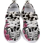 black and white rose sugar skull Kids  Velcro Strap Shoes