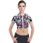 black and white rose sugar skull Short Sleeve Cropped Jacket