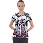 black and white rose sugar skull Short Sleeve Zip Up Jacket