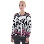 black and white rose sugar skull Velvet Zip Up Jacket