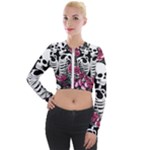 black and white rose sugar skull Long Sleeve Cropped Velvet Jacket