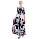 black and white rose sugar skull Half Sleeves Maxi Dress