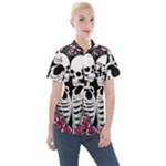 black and white rose sugar skull Women s Short Sleeve Pocket Shirt