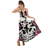 black and white rose sugar skull Backless Maxi Beach Dress