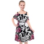 black and white rose sugar skull Kids  Cut Out Shoulders Chiffon Dress