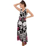 black and white rose sugar skull V-Neck Chiffon Maxi Dress