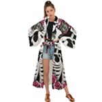 black and white rose sugar skull Maxi Kimono