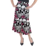 black and white rose sugar skull Midi Mermaid Skirt