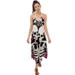 black and white rose sugar skull Halter Tie Back Dress 