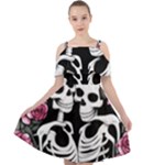 black and white rose sugar skull Cut Out Shoulders Chiffon Dress