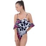 black and white rose sugar skull Drape Piece Swimsuit